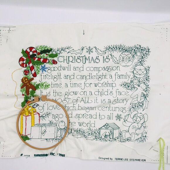 Dimensions Crewel Christmas Is Goodwill Terrie Lee Steinmeyer 8004 Wool 1981 - Picture 3 of 6